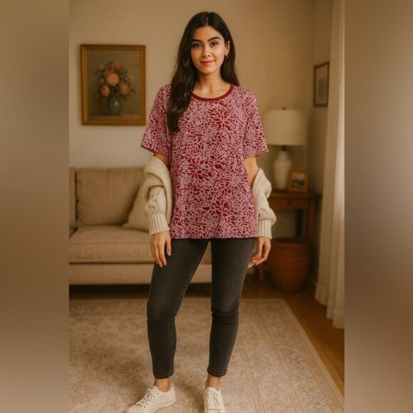 We The Free Free People Teddy Velvet Tee Maroon Short Sleeve Top XS - Picture 10 of 10